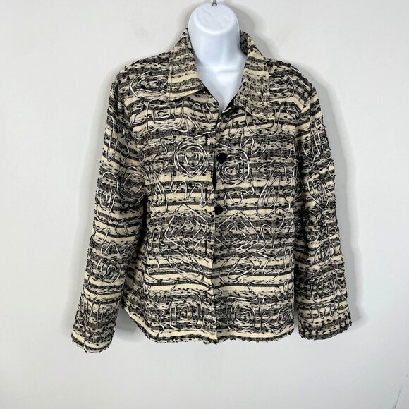 Vintage Womens ART TO WEAR Jacket Size M Black Cream EMBROIDERED Neutral Capsule - Picture 1 of 13